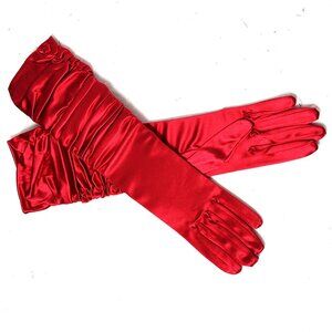 Elbow Gloves Red Ruched Elegant 14” Stretch Satin Alan Sloan NWT NOS